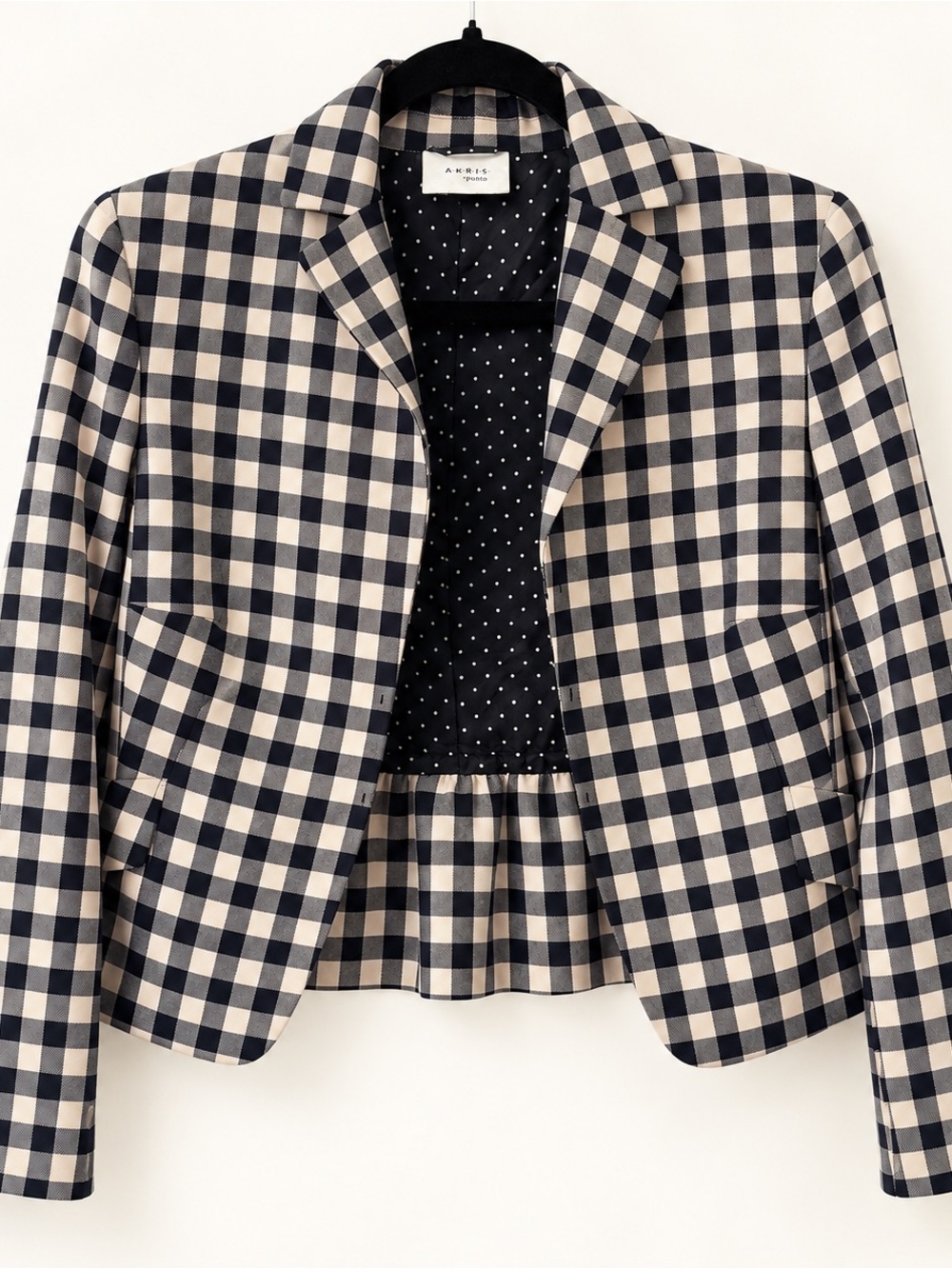Akris Punto Navy and Cream Gingham Cropped Blazer